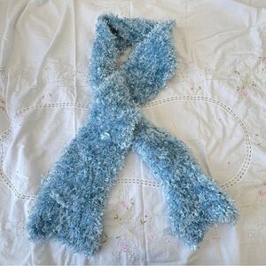 Cozy Textured Fluffy Icy Blue Scarf